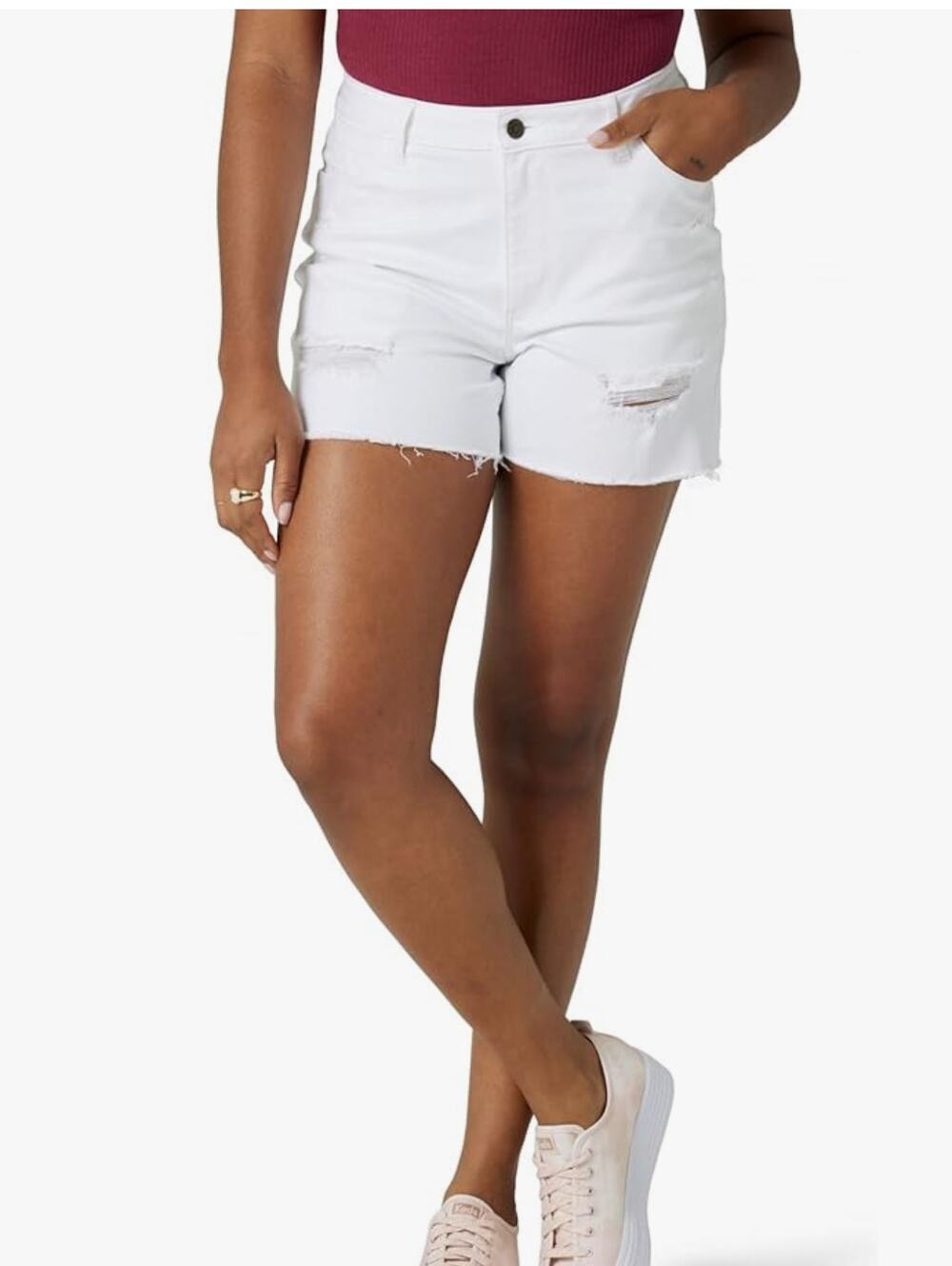 Wrangler Women's White Distressed 5" Relaxed Fit High Rise Shorts Jorts 14 NWT